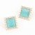Square Blue Green Gold Rimmed Stud Earrings